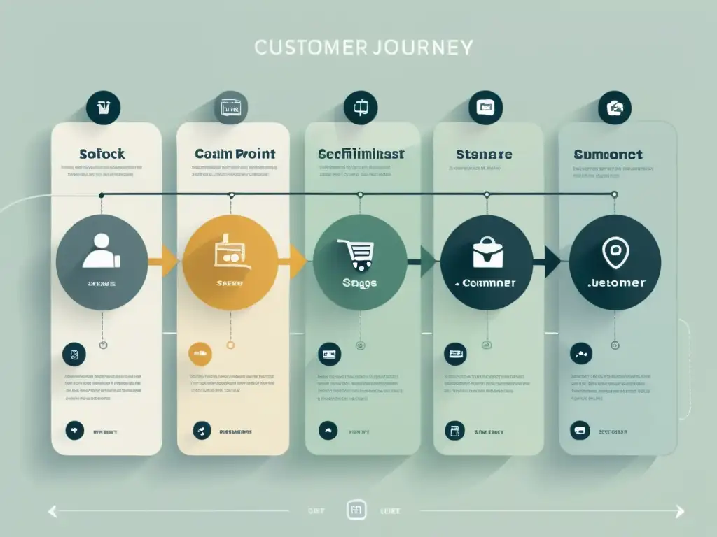 Un mapa de ruta del cliente en diseño UX impacto cliente ecommerce, con toques modernos y colores suaves