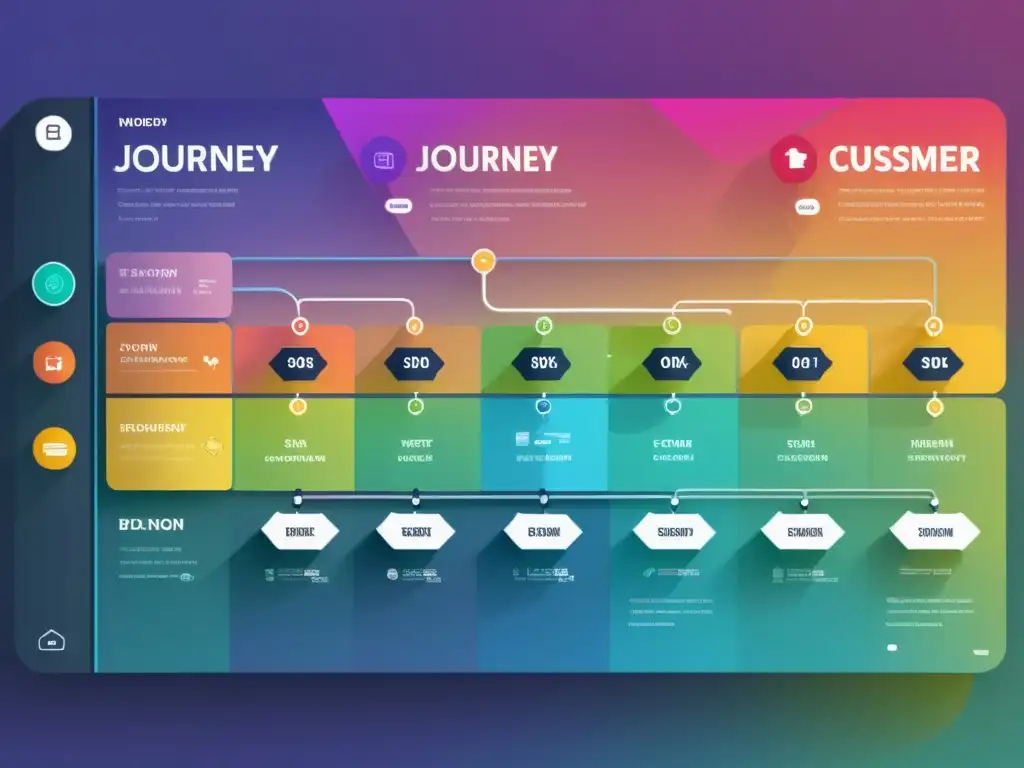 Un mapa del viaje del cliente en ecommerce, minimalista y detallado en una interfaz digital