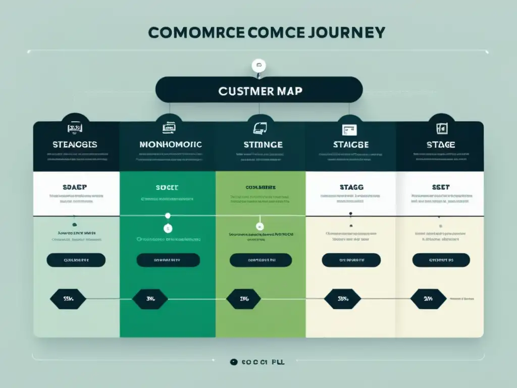 Mapa del viaje del cliente en ecommerce: Representación visual minimalista y moderna de las etapas de compra online