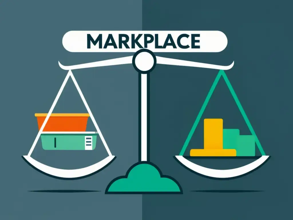 Interpretación minimalista de una balanza con precios de mercado y propios, mostrando el desafío de gestionar precios en distintos canales de venta