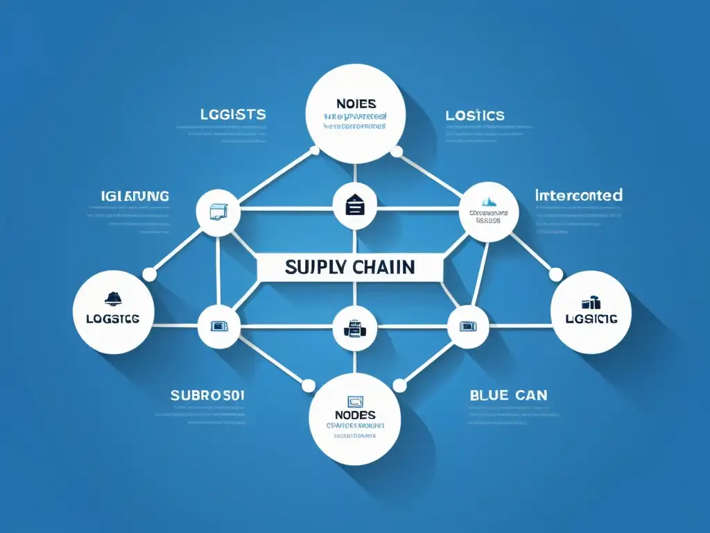 Una representación gráfica minimalista muestra una cadena de suministro interconectada en tonos de azul