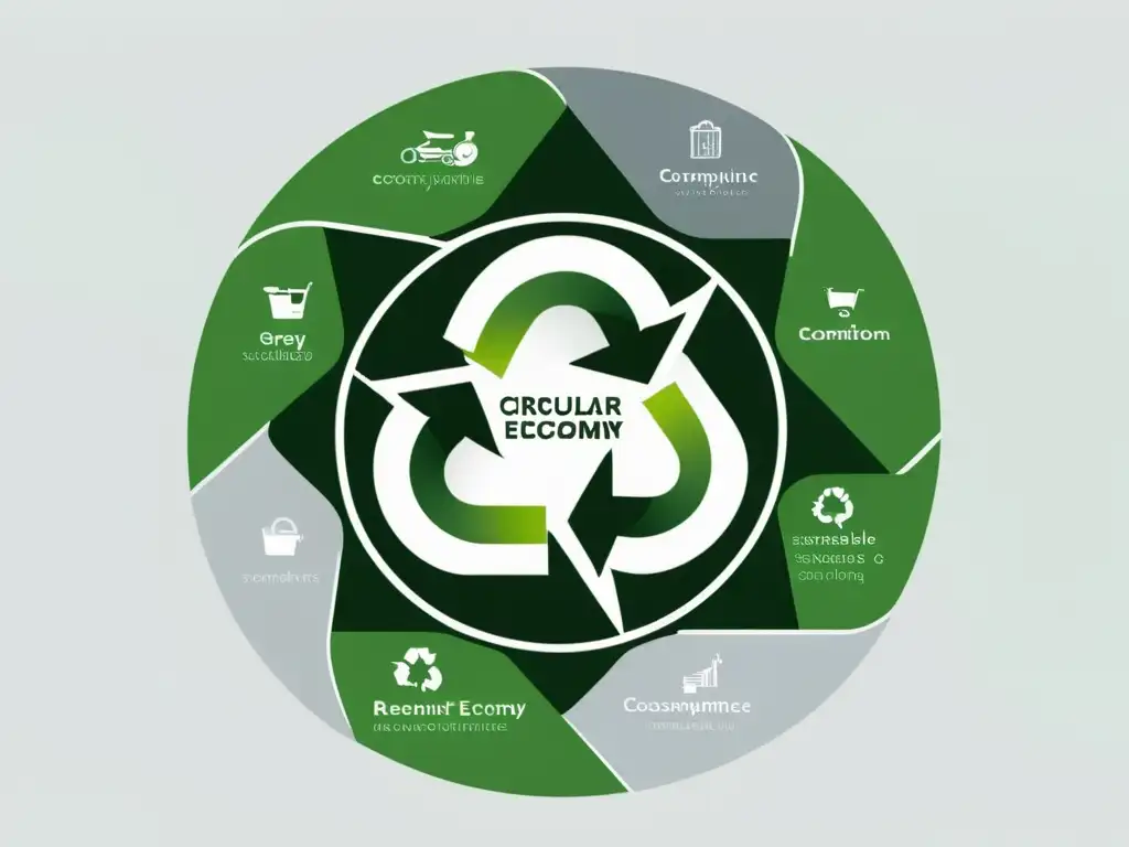 Una ilustración minimalista de economía circular en comercio electrónico, simbolizando sostenibilidad y eficiencia moderna