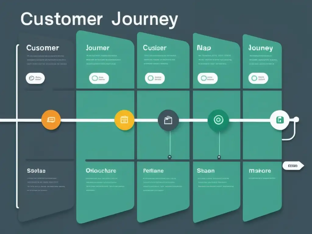 Una ilustración minimalista de estrategias journey cliente ventas flash, con touchpoints y emociones mapeadas en un diseño moderno y sofisticado