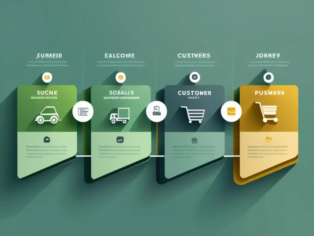 Representación minimalista de la fidelización de clientes en Ecommerce, mostrando su viaje desde el descubrimiento hasta la interacción posventa
