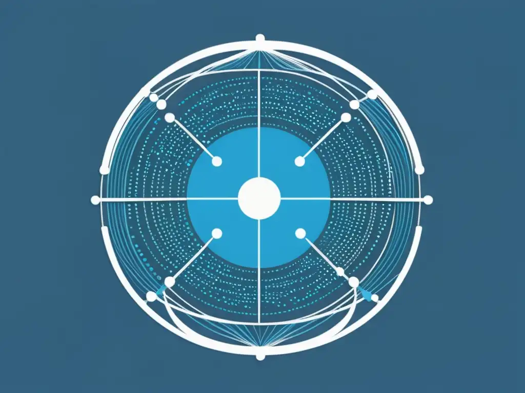 Minimalista ilustración de un globo conectado por datos, simbolizando la ética del Big Data en Ecommerce en tonos de azul y gris