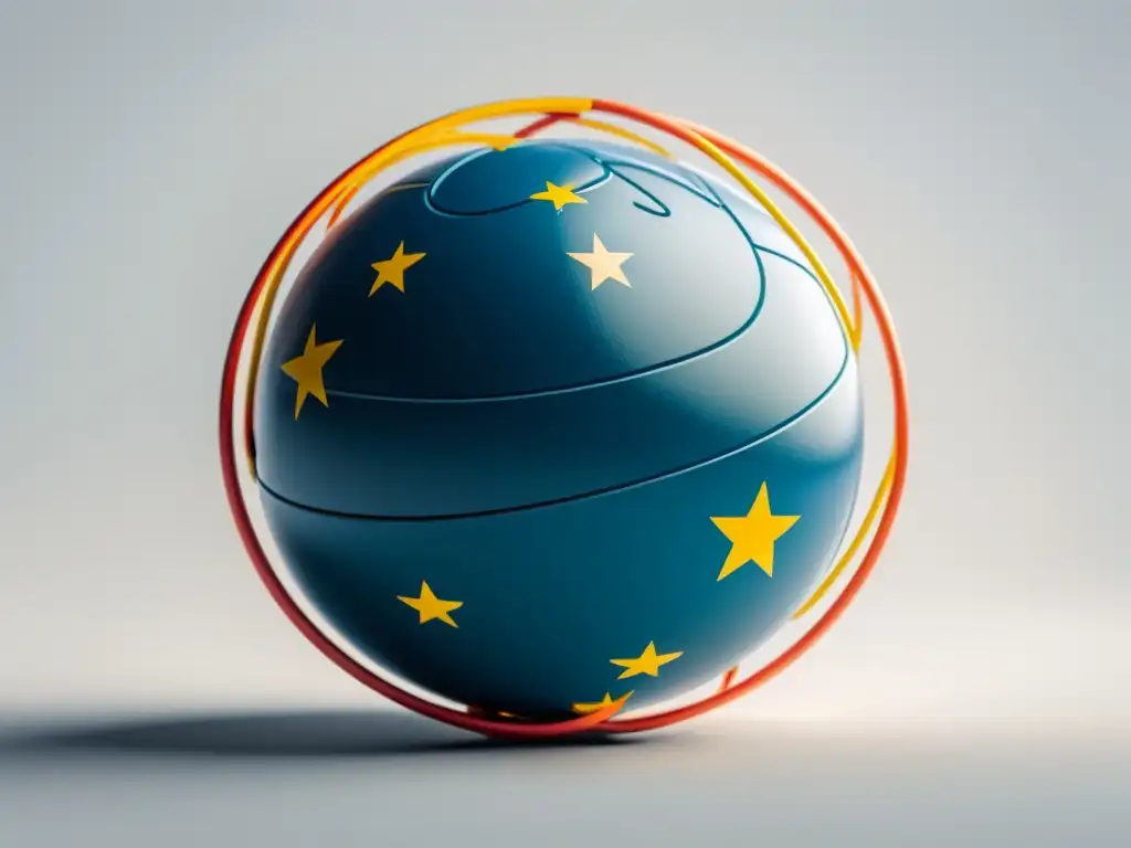 Minimalista ilustración de un globo con líneas interconectadas representando transacciones internacionales de comercio electrónico, con el Reino Unido destacado en otro color para simbolizar el impacto del Brexit en el comercio transfronterizo