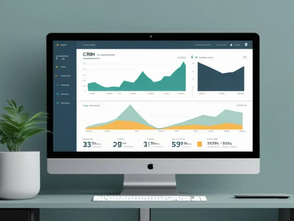 Interfaz CRM minimalista con gráficos de análisis de sentimiento, transmitiendo profesionalismo y eficiencia