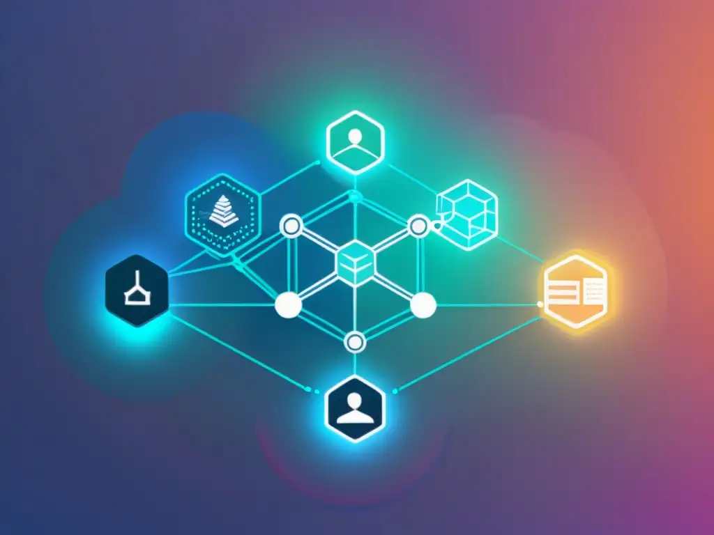 Representación minimalista de nodos interconectados y datos, evocando innovación blockchain en cadena de suministro ecommerce