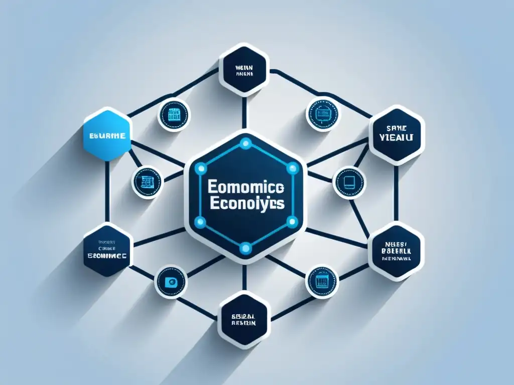 Representación gráfica minimalista de nodos interconectados que ilustra el rol de la economía de plataformas en el ecommerce, en tonos de azul y gris sobre fondo blanco