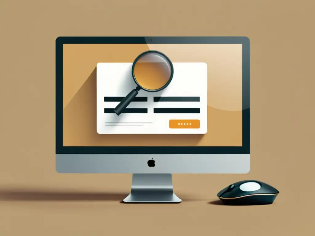 Representación minimalista de pantalla de computadora con lupa, simbolizando seguimiento de usuarios en ecommerce