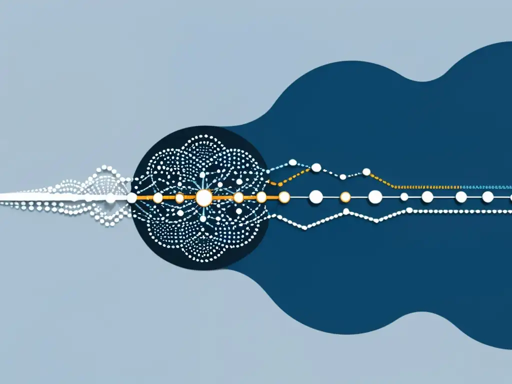 Una representación gráfica minimalista de una red de puntos de datos interconectados, con diversos tamaños y colores para representar diferentes tipos de contenido dinámico