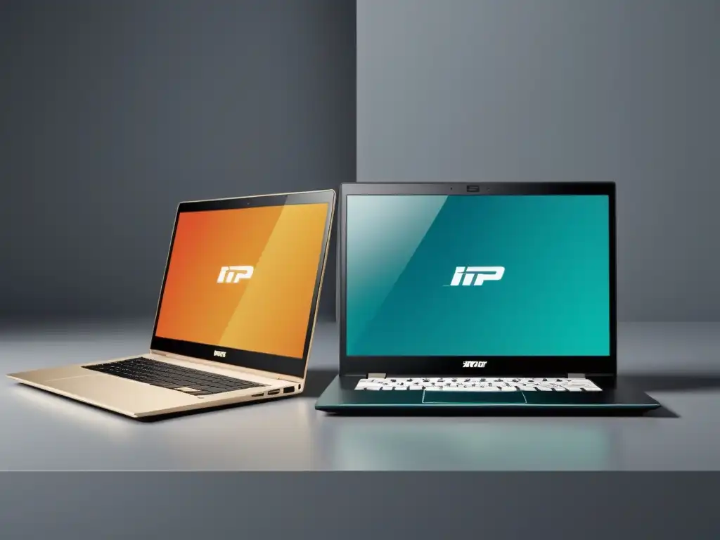 Dos laptops modernas, una con anuncio llamativo y la otra con pantalla simple