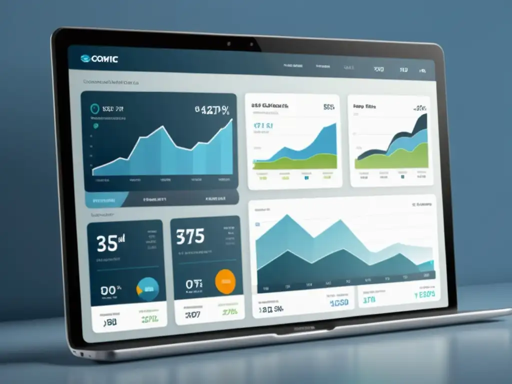 Un moderno panel de comercio electrónico con detalladas visualizaciones de datos en tonos azules y blancos