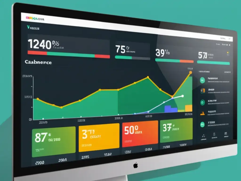 Un moderno panel de comercio electrónico en pantalla grande, con visualizaciones dinámicas de datos en tiempo real