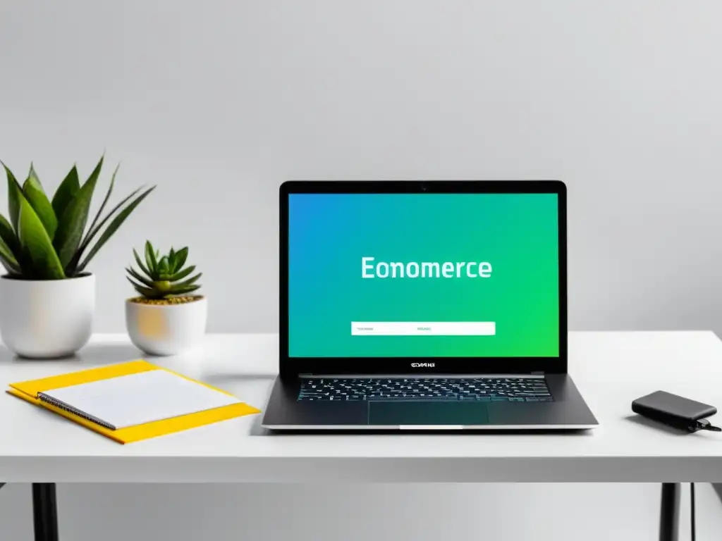 Un moderno portátil muestra una vibrante web de ecommerce en pantalla