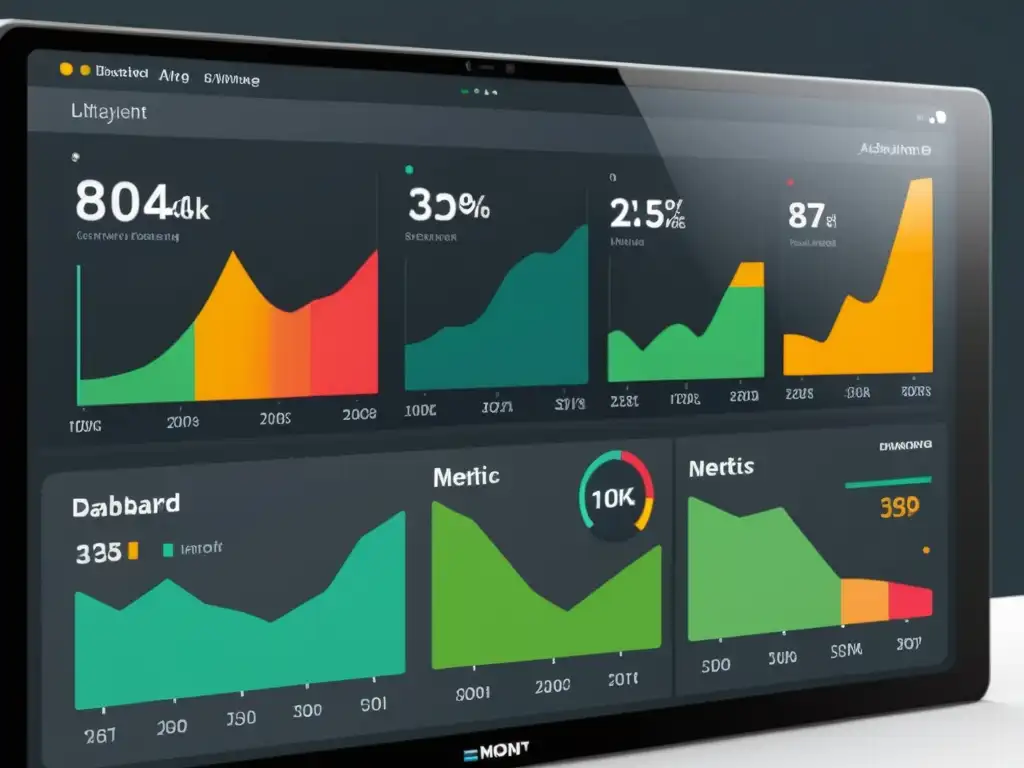 Un moderno tablero de análisis con métricas de tráfico, conversiones y compromiso