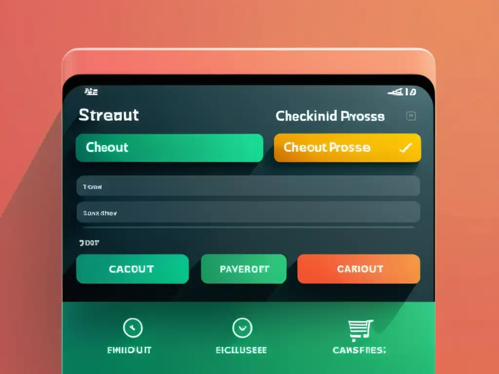 Optimización del proceso de checkout: Una experiencia visualmente limpia y elegante en una interfaz moderna, con pasos claros y colores vibrantes