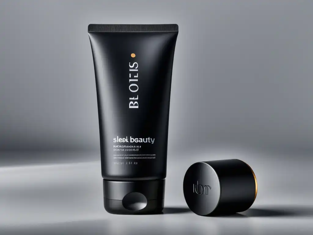 Packaging de belleza en ecommerce: impacto visual y elegancia minimalista en empaque negro mate sobre fondo blanco