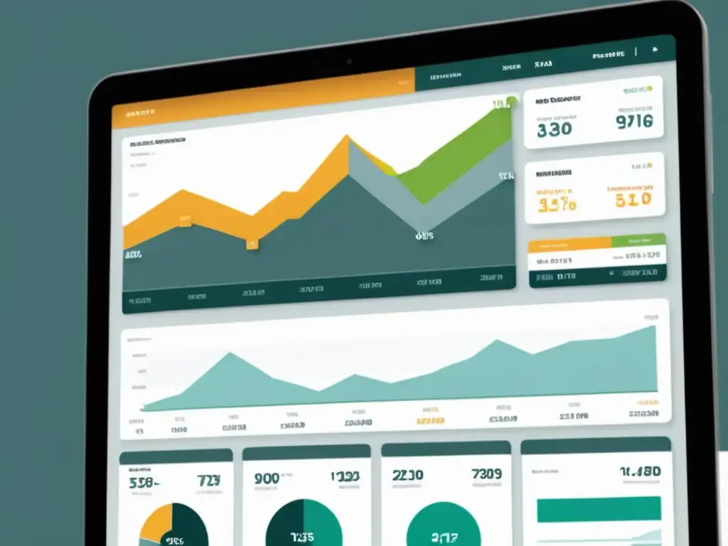 Panel de análisis de datos comercio electrónico: gráficos claros, colores suaves y diseño minimalista transmiten eficiencia y precisión
