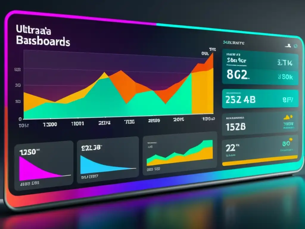 Panel de análisis de datos con visualizaciones detalladas y diseño minimalista, evocando A/B Testing Avanzado con Big Data