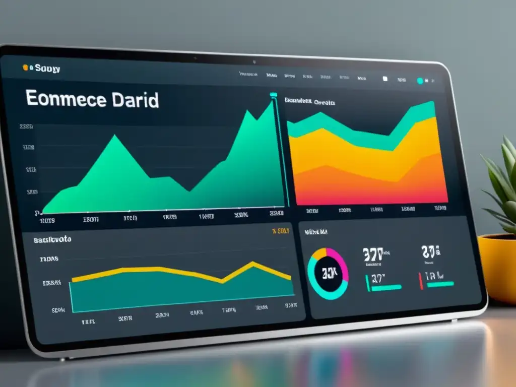 Un panel de análisis de ecommerce ultradetallado y minimalista en pantalla de alta resolución