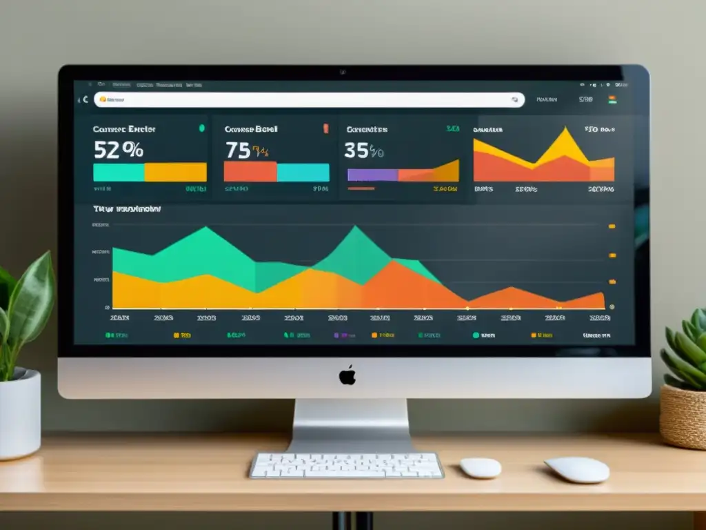 Panel de control de comercio electrónico con gráficos coloridos y datos de análisis detallados, reflejando estrategias de contenido para comercio electrónico