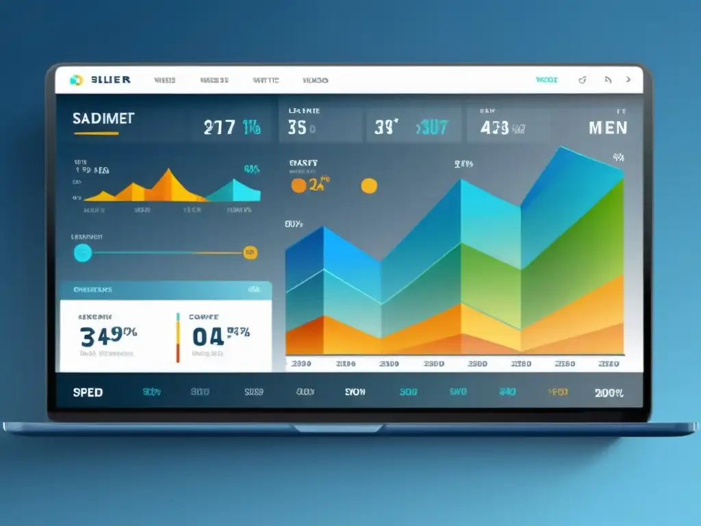 Panel de control web moderno y elegante, mostrando métricas de velocidad de carga en tiempo real con gráficos coloridos