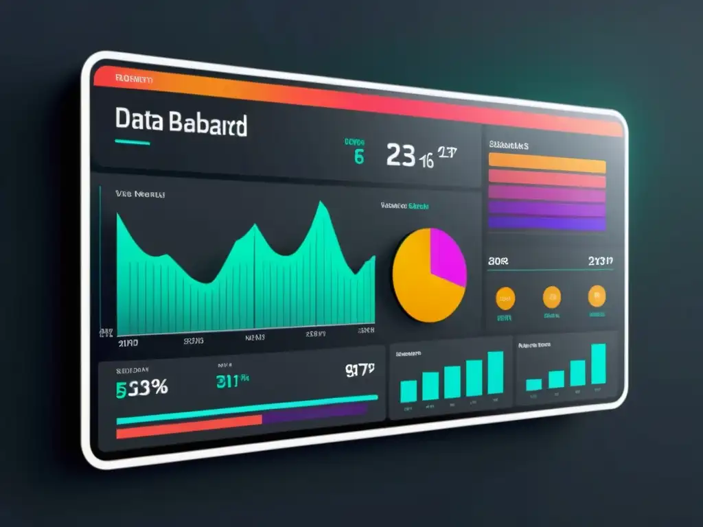 Panel de visualización de datos futurista con análisis de sentimiento Big Data en gráficos interconectados y colores vibrantes