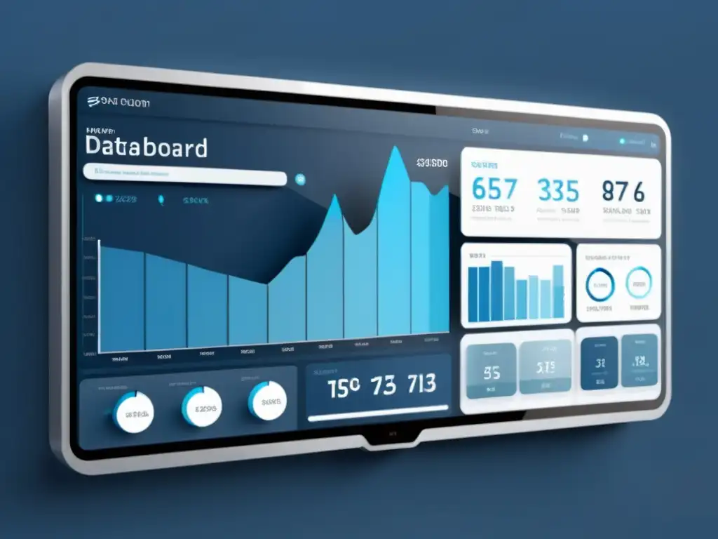 Panel de visualización de datos futurista de alta resolución y diseño minimalista con gráficos detallados y herramientas de IA para Ecommerce