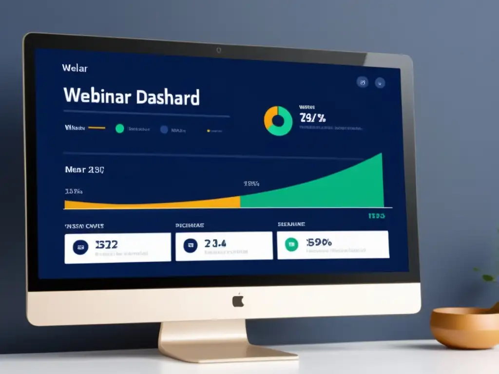 Panel de webinar moderno y elegante para marketing digital eCommerce, con métricas en tiempo real y diseño profesional en azul y blanco