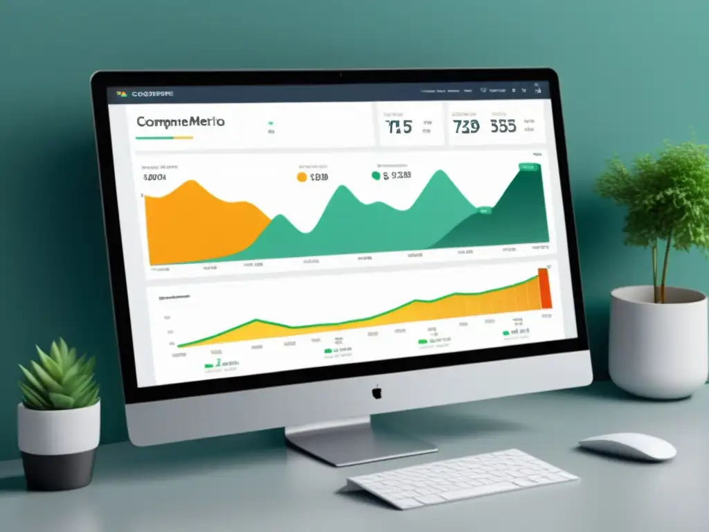 Una pantalla de ordenador muestra un panel de análisis de competencia con gráficos claros y datos de ecommerce