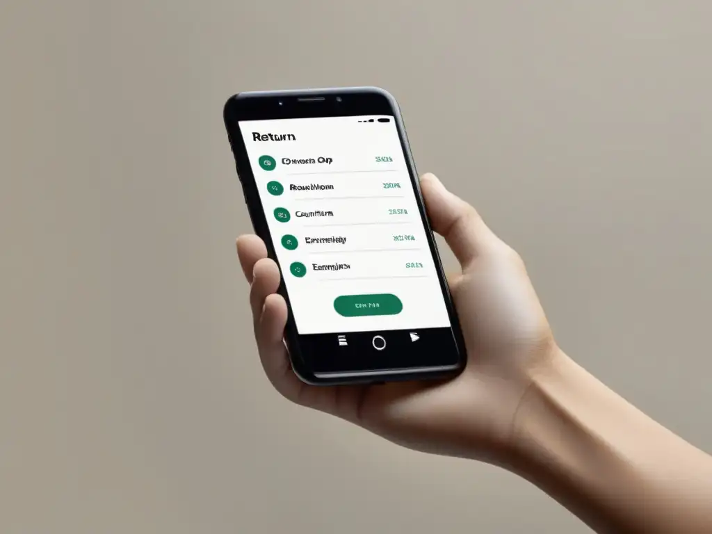 Una persona procesa una devolución en una app de interfaz moderna, transmitiendo innovación en soluciones para devoluciones ecommerce