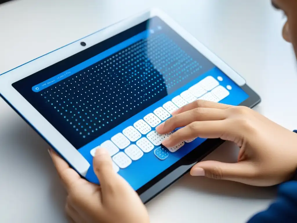 Una persona con discapacidad visual usa un display braille en una tablet moderna