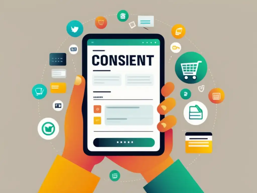 Persona sosteniendo una tableta con formulario de consentimiento en ecommerce