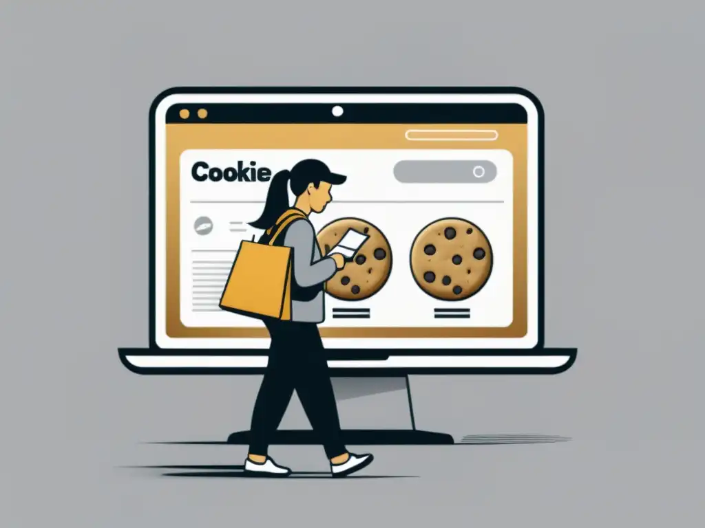 Persona navegando en tienda online con seguimiento de cookies