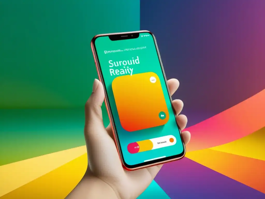 Personalización de productos en realidad aumentada: smartphone muestra producto personalizado con colores vibrantes y detalles intrincados en entorno moderno y luminoso