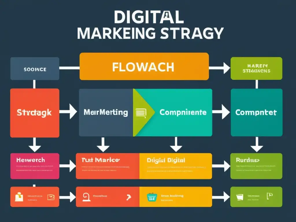 Plan de marketing digital para eCommerce: un flujo visual de estrategia con líneas limpias y colores vibrantes