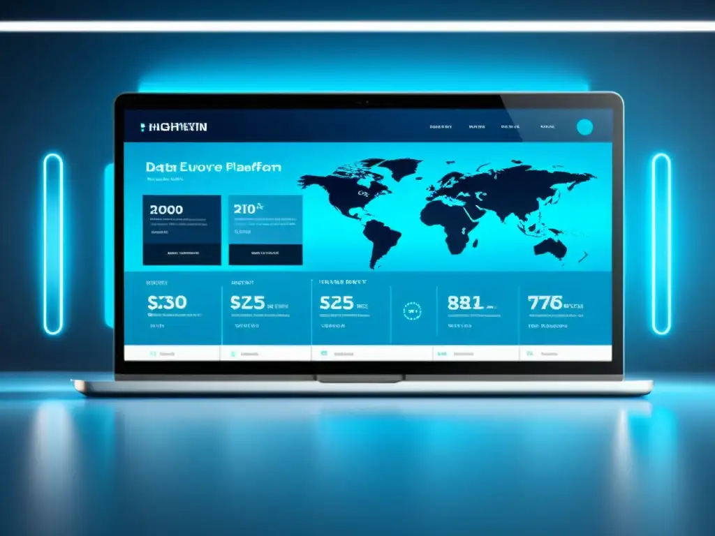 Plataforma de ecommerce futurista y basada en datos, iluminada en azul, reflejando el impacto del big data en ecommerce