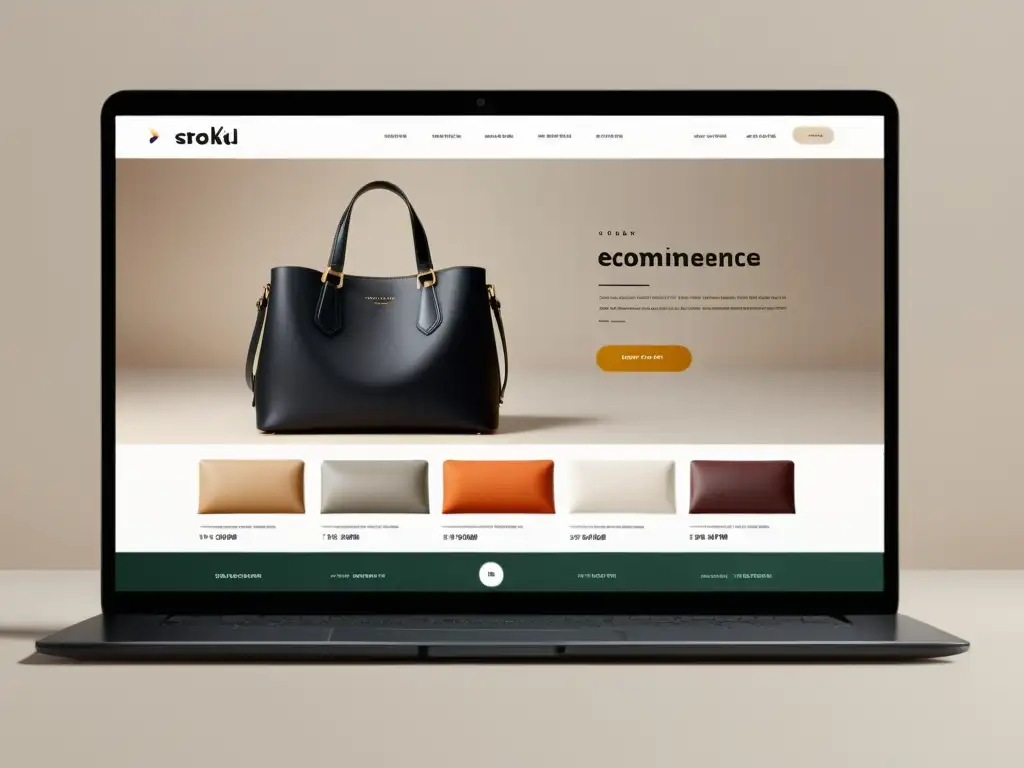 Plataforma ecommerce impacto SEO tienda: Interfaz elegante y minimalista con líneas limpias, navegación intuitiva y exhibición cuidadosa de productos