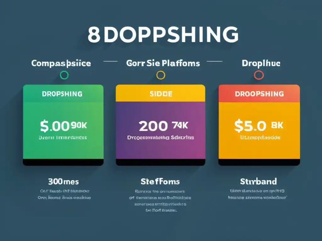 Comparación de plataformas dropshipping sin inventario en 8k ultra detallado, mostrando interfaces, características y precios