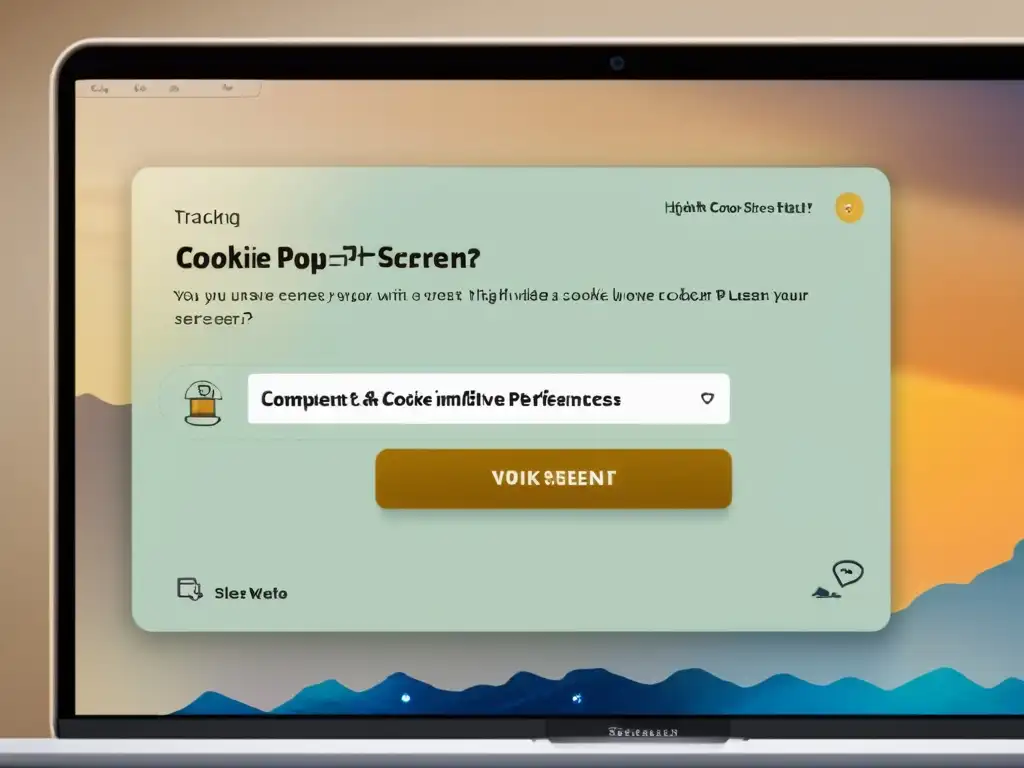 Un popup de consentimiento de cookies moderno y transparente en la pantalla de una computadora