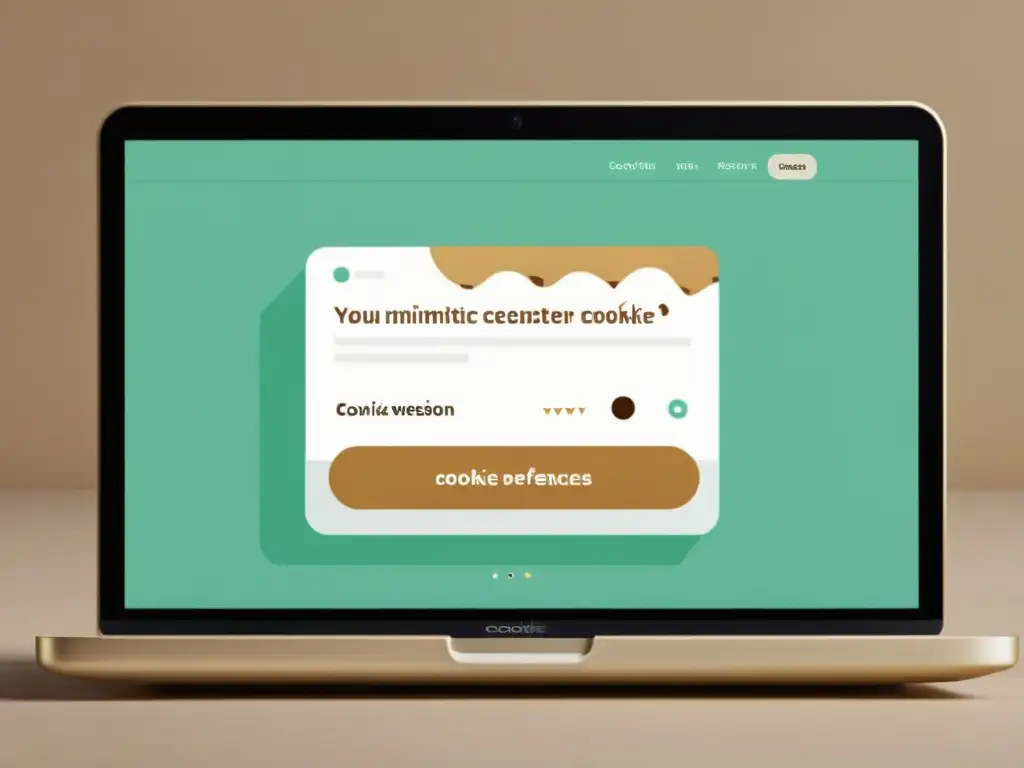 Popup de consentimiento de cookies en pantalla de ordenador con diseño moderno y opciones claras para aceptar o gestionar preferencias