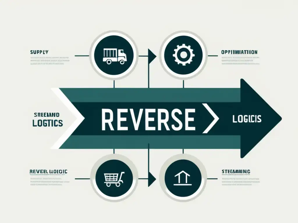 Un proceso de logística reversa eficiente en devoluciones, representado por una serie de flechas y engranajes que simbolizan fluidez y optimización