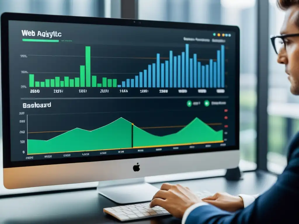 Un profesional analiza datos de analítica web para eCommerce en una pantalla moderna