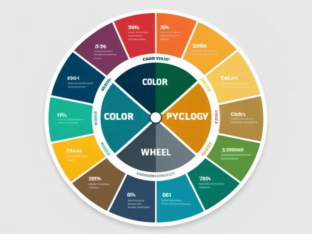 Una rueda de psicología del color impactante, detallada y minimalista, con colores vibrantes y asociaciones emocionales y psicológicas