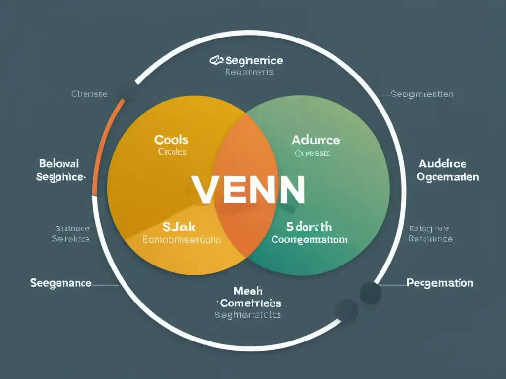 Venn diagrama con segmentos de audiencia en ecommerce, representado de forma minimalista y sofisticada