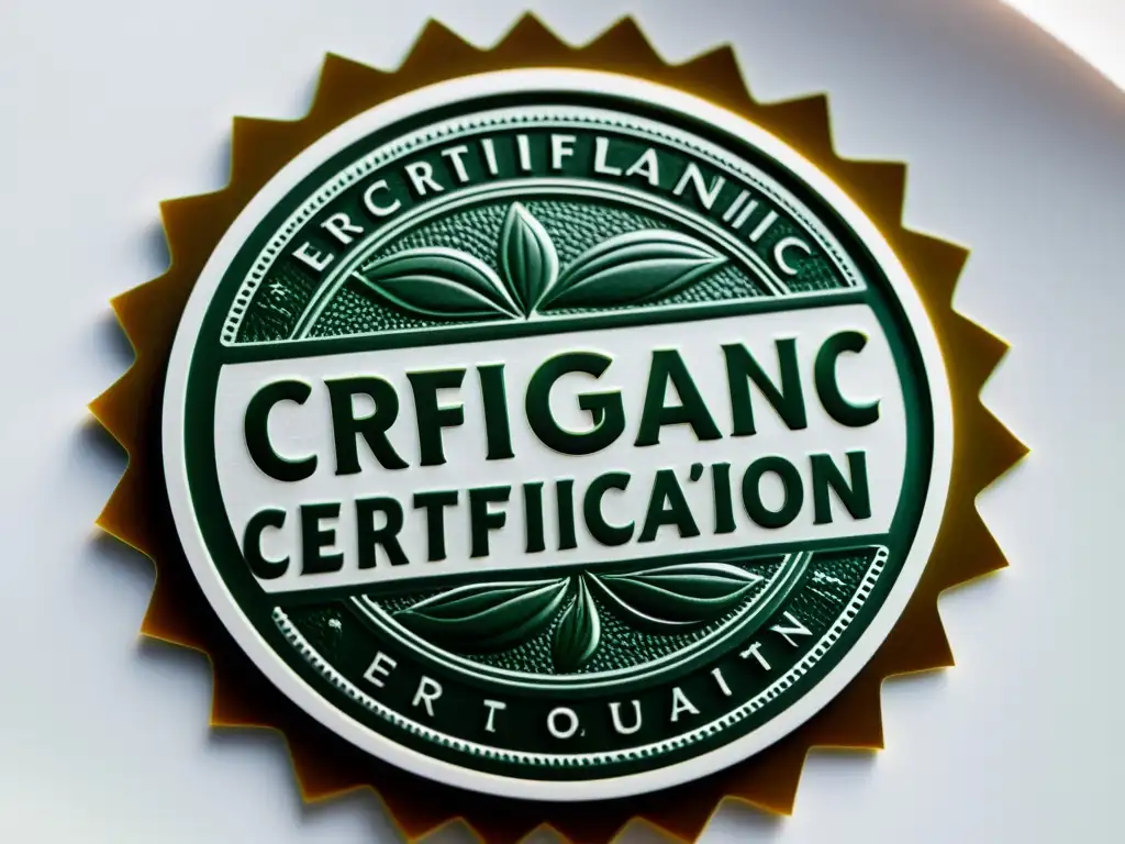 Un sello de certificación orgánica detallado y auténtico sobre fondo blanco