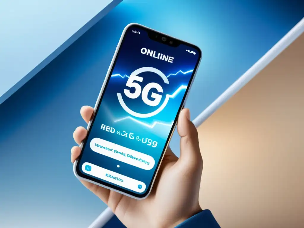 Un smartphone futurista muestra la revolución del comercio electrónico con 5G