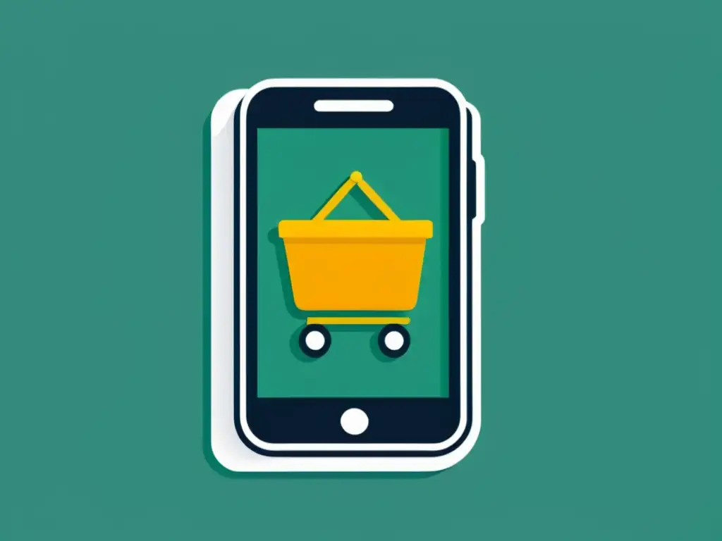 Smartphone con icono de carrito de compras rodeado de documentos legales, representando la legislación de consumo para apps de ecommerce