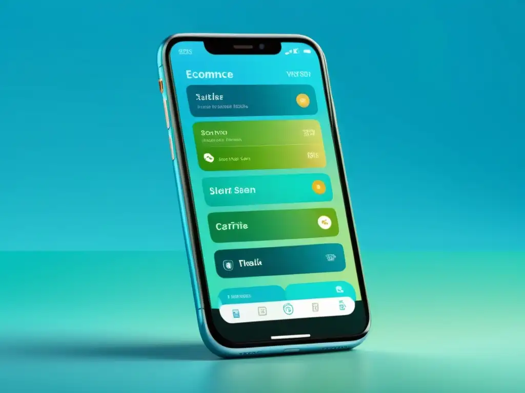 Smartphone con interfaz ecommerce moderna y vibrante, promoviendo la efectividad y la inclusión financiera